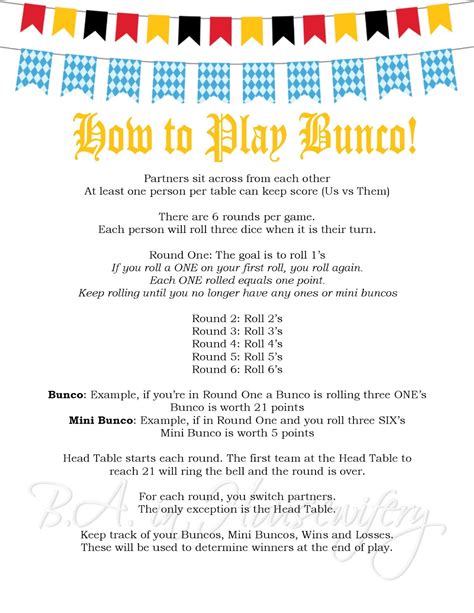 Printable Bunco Score Cards. . Rules for bunco printable
